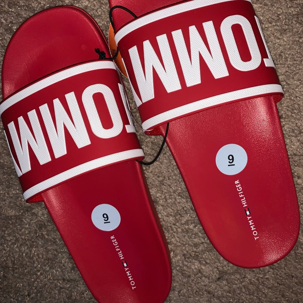 Red Tommy Hilfiger Slides. Never Worn. BRAND NEW